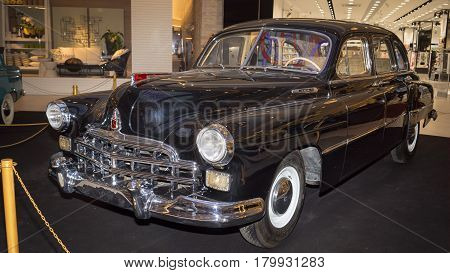 Moscow, Russia - April 02, 2017:gaz-12 Zim, Soviet Union, 1953. Retro Car Exibition In Shopping Mall