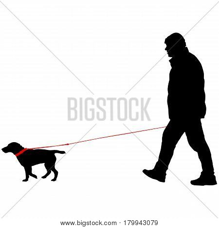 Silhouette of people and dog. Vector illustration.
