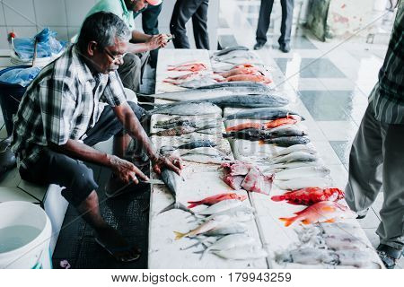 Male, Maldives - December 17, 2016: Fish For Sale At The Fish Market In The City Of Male, Capital Of