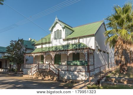 PHILIPPOLIS SOUTH AFRICA - MARCH 21 2017: A street scene with the library in Philippolis the oldest town in the Free State Province