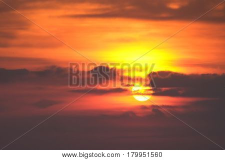seascape view of sunset at the beach in Chantaburi Thailand.