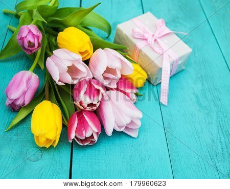 Spring Tulips Flowers And Gift Box