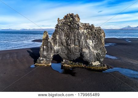 Hvitserkur Is A Spectacular Rock In The Sea On The Northern Coast Of Iceland.