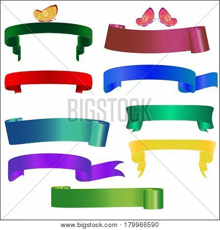 Set ribbon banner. Ribbon banner with butterfly. Vector ribbon banner.