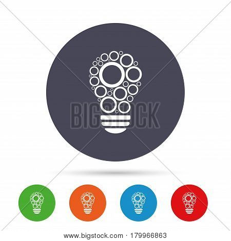Light lamp sign icon. Bulb with circles symbol. Idea symbol. Round colourful buttons with flat icons. Vector