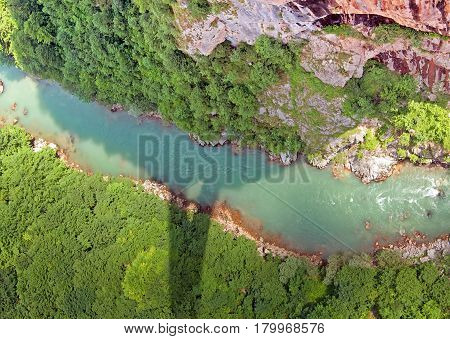 View from Durdevica arched Tara Bridge. One of the world deepest Canyons and UNESCO World Heritage Montenegro.