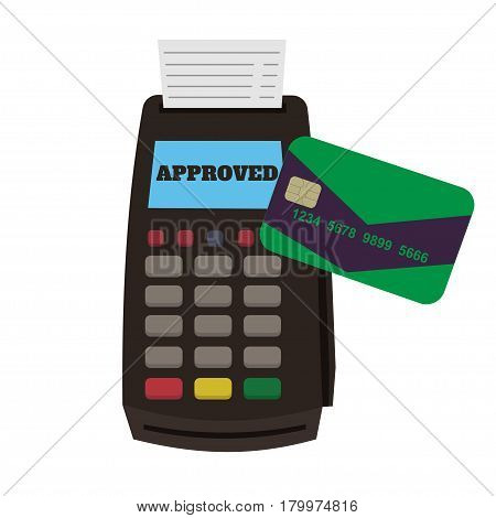 Pos terminal confirms payment by credit card. Paypass and NFC payments concept. Mobile payments and near field communication.