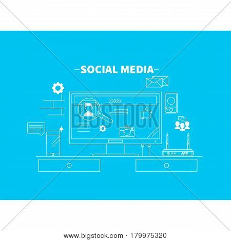 Set of Flat Line  Concept for Social Network and Social Media  Vector illustration