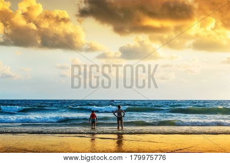 Seascape landscape nature in twilight with colorful of sunset