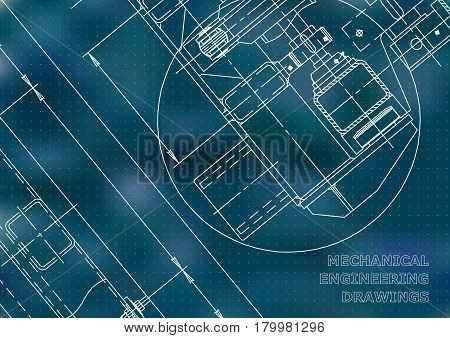 Mechanical Engineering drawing. Blueprints. Mechanics. Blue. Points