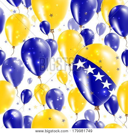 Bosnia Independence Day Seamless Pattern. Flying Rubber Balloons In Colors Of The Bosnian, Herzegovi