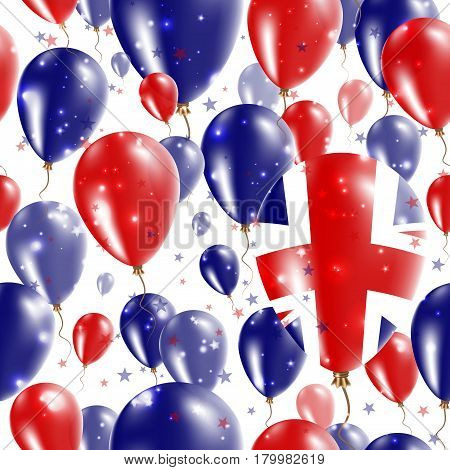 United Kingdom Independence Day Seamless Pattern. Flying Rubber Balloons In Colors Of The British Fl