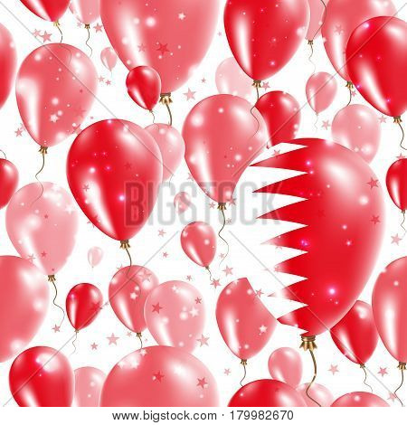 Bahrain Independence Day Seamless Pattern. Flying Rubber Balloons In Colors Of The Bahraini Flag. Ha