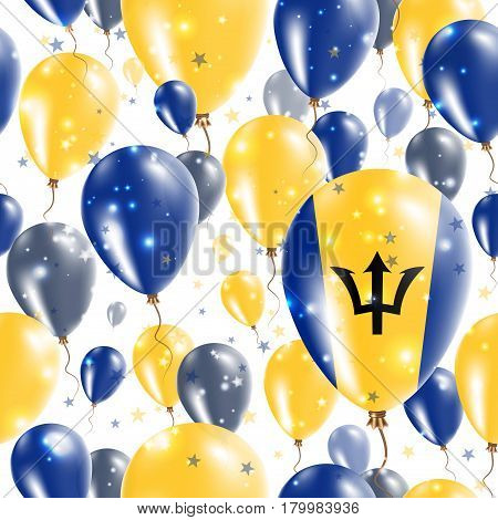 Barbados Independence Day Seamless Pattern. Flying Rubber Balloons In Colors Of The Barbadian Flag.