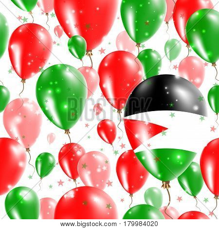 Palestine Independence Day Seamless Pattern. Flying Rubber Balloons In Colors Of The Palestinian Fla