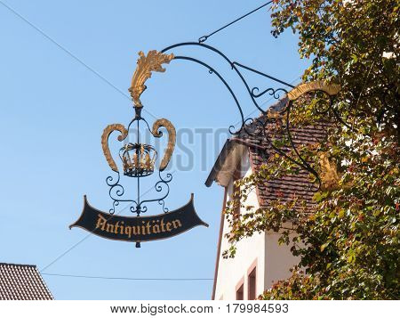 Neustadt an der Weinstrasse Germany - April 19 2015: Coat of Arms of professions exposed on the wall of the building. SI is a typical traditional finish of the Germanic countries