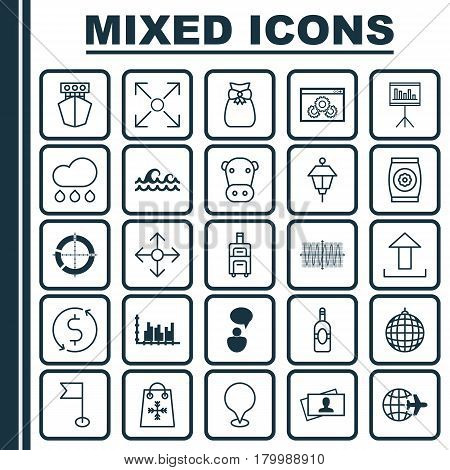 Set Of 25 Universal Editable Icons. Can Be Used For Web, Mobile And App Design. Includes Elements Such As Hooch, Lantern, Presentation And More.