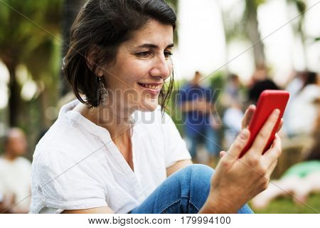 Woman relax using connect smart phone
