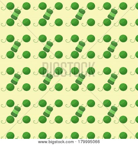 Seamless colorful pattern vector illustration with woolen green yarn skeins for knitting and handmade concept