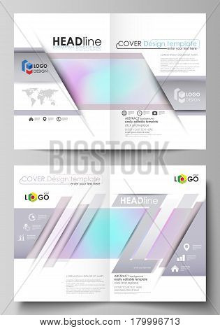 Business templates for bi fold brochure, magazine, flyer, booklet or annual report. Cover design template, easy editable vector, abstract flat layout in A4 size. Hologram, background in pastel colors with holographic effect. Blurred colorful pattern, futu