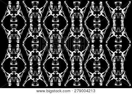 Black And White Vector Sketch Of A Magician In A Cylinder Making Passes With His Hands