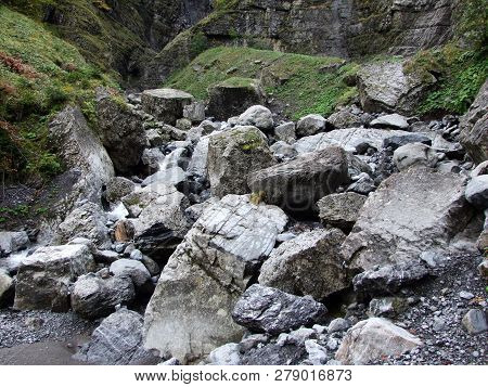 Seasonal Spates And Tributaries Of The Klontalersee Lake - Canton Of Glarus, Switzerland