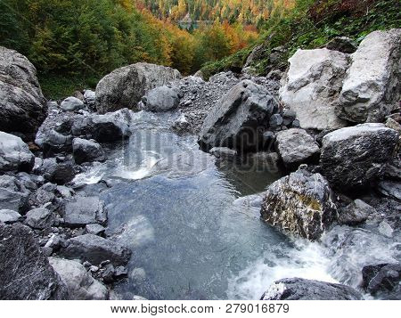 Seasonal Spates And Tributaries Of The Klontalersee Lake - Canton Of Glarus, Switzerland