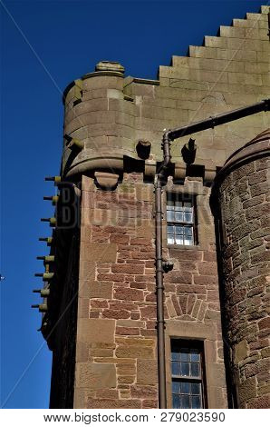 An Exterior View Of A History Medieval Castle Turret Building In The Town Of Broughty Ferry In Scotl