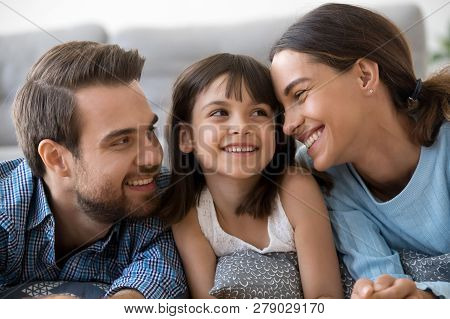 Child Girl Feeling Happy Having Fun With Loving Caring Parents