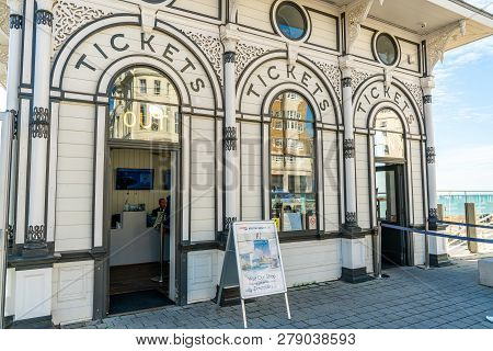 Brighton, England-18 October,2018: The British Airways I360 Skyline Tower Ticket Boot Shop (ticket O