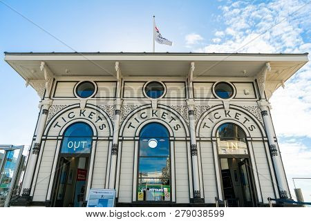 Brighton, England-18 October,2018: The British Airways I360 Skyline Tower Ticket Boot Shop (ticket O