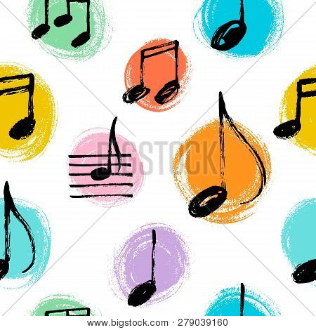 Hand Drawn Music Notes Seamless Pattern. Vector Doodle Illustration.
