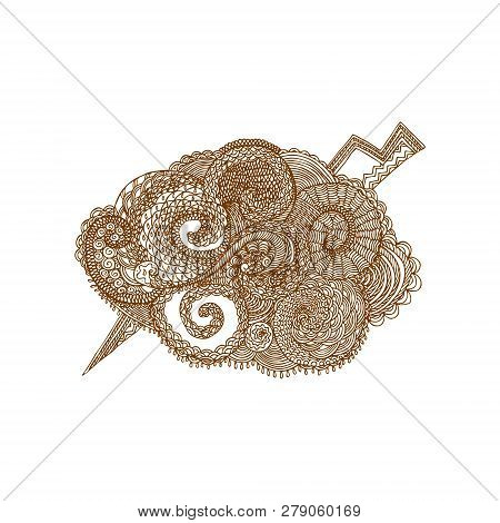 Hand Drawn Isolated Cloud In Zentangle Style