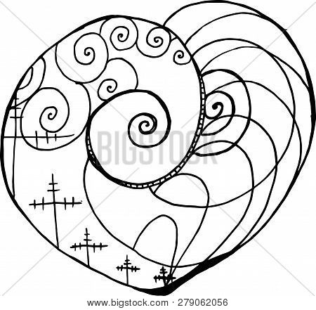 Pattern With Tension Pillars, Spirals, Waves Inscribed In The Heart. Technique And Progress.