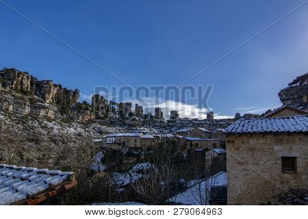 Typical House Of Orbaneja Del Castillo, Burgos, Spain