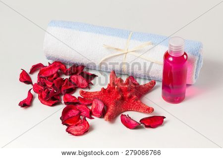 Face Towel, Showergel And Accessories For Bathing And Relaxing