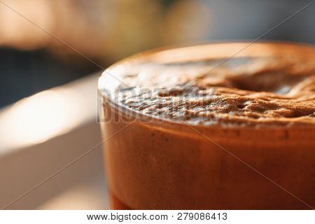 Cold Greek Frappe Coffee With Foam Made With Vanilla Ice Cream