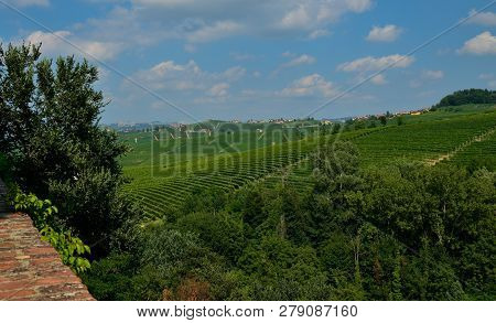 Barolo, Piedmont, Italy. July 2018. From The Castle You Have Magnificent Views Of The Surrounding Co