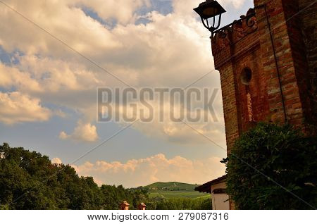 Barolo, Piedmont, Italy. July 2018. From The Castle You Have Magnificent Views Of The Surrounding Co