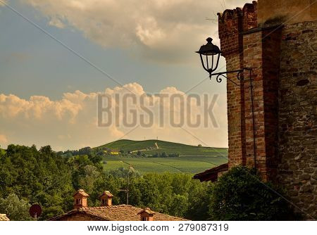 Barolo, Piedmont, Italy. July 2018. From The Castle You Have Magnificent Views Of The Surrounding Co