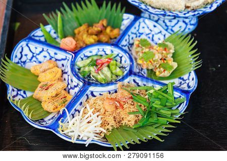 Selective Focused On Thailand Street Food: Mi Krop, Traditional Thai Crispy Noodles Dish Made With R