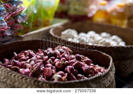 Vegetables And Garlic On Traditional Marketplace In Bali