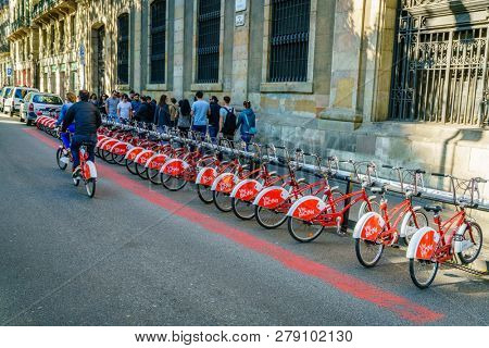 Barcelona, Spain, April 22, 2017: Viu Bicing is one of the bicycle rental options to explore Barcelona.