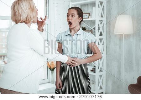 Nice Pleasant Young Girl Opening Her Mouth