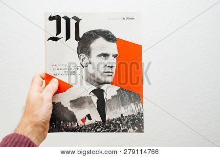 Paris, France - Jan 2, 2019: M Le Magazine Du Monde With Controversial Cover Featuring French Presid