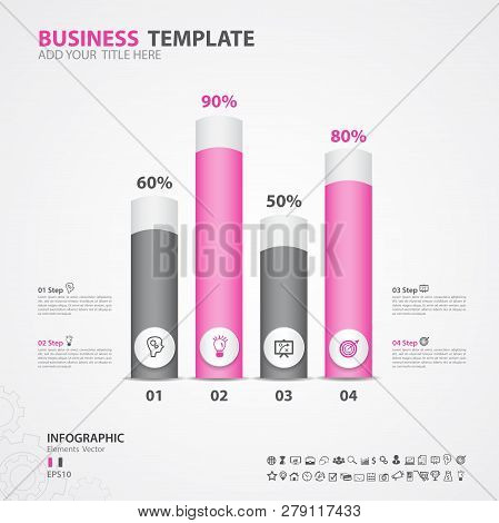 Infographics Elements Diagram With 4 Steps, Options, Vector Illustration, Cylinder 3d Icon, Presenta