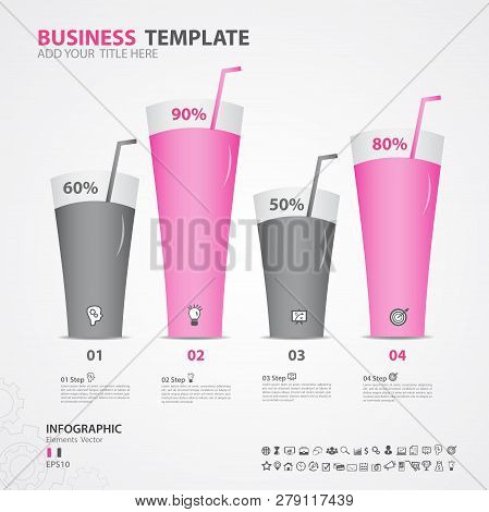 Infographics Elements Diagram With 4 Steps, Options, Vector Illustration, Water Glass Icon, Presenta