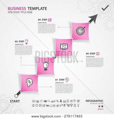 Infographics Elements Diagram With 4 Steps, Options, Vector Illustration, Rectangle Icon, Presentati
