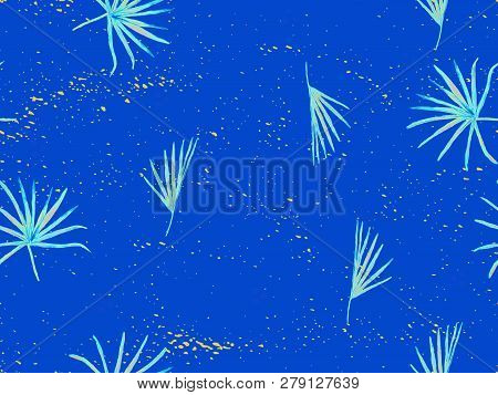 Indigo Exotic Pattern. Monstera And Hibiscus Flowers Tropical Bouquet.  Saturated Large Floral Swimw