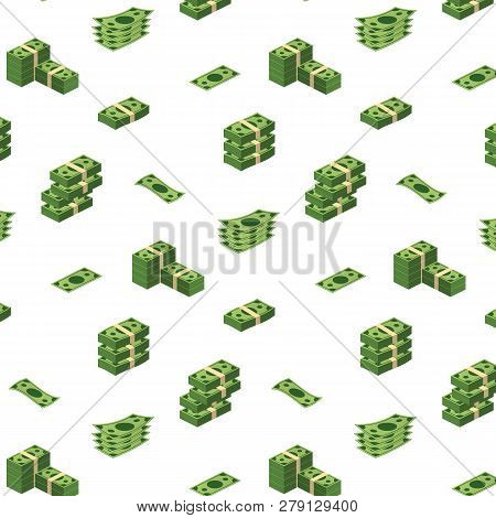 Various Money Bills Dollar Cash Paper Bank Notes Vector Set. Money Cash Heap. Vector Stock Illustrat